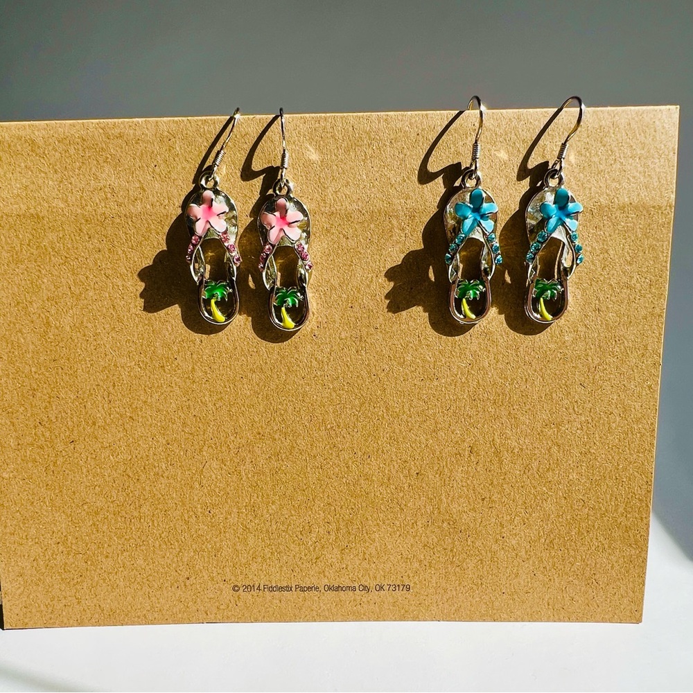 Two Pairs of Sterling Silver Enamel Flip Flop Earrings